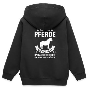 Pferd Islandpferd Islandpferde Geschenk - Kinder Premium Organic Zip Hoodie - Schwarz - Hinten - AI Model Kid Male (0cm)