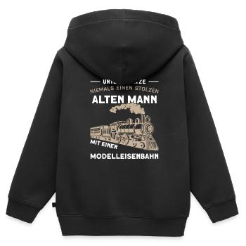 Dampflokomotive Zug Modellbauer Geschenk - Kinder Premium Organic Zip Hoodie - Schwarz - Hinten - AI Model Kid Male (0cm)