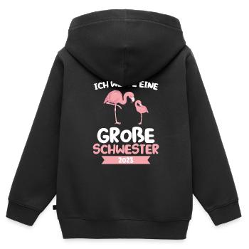 Große Schwester Flamingo Grosse Schwester Geschenk - Kinder Premium Organic Zip Hoodie - Schwarz - Hinten - AI Model Kid Male (0cm)