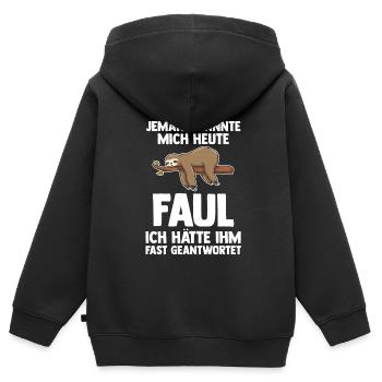 Faultier Faul Faule Geschenk - Kinder Premium Organic Zip Hoodie - Schwarz - Hinten - AI Model Kid Male (0cm)