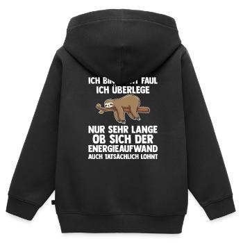 Faultier Faul Fauler Geschenk - Kinder Premium Organic Zip Hoodie - Schwarz - Hinten - AI Model Kid Male (0cm)