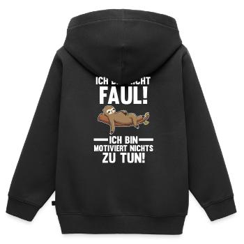 Faultier Faul Fauler Geschenk - Kinder Premium Organic Zip Hoodie - Schwarz - Hinten - AI Model Kid Male (0cm)