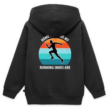 Faire du jogging - Sweat Premium à capuche zippé enfant bio - noir - Dos - AI Model Kid Male (0cm)