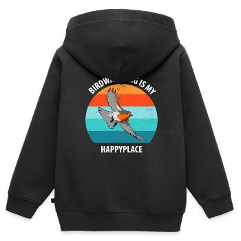 Observation des oiseaux Observation des oiseaux Observation des oiseaux - Sweat Premium à capuche zippé enfant bio - noir - Dos - AI Model Kid Male (0cm)