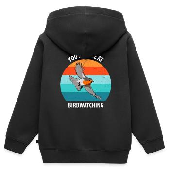 Observation des oiseaux Observation des oiseaux Observation des oiseaux - Sweat Premium à capuche zippé enfant bio - noir - Dos - AI Model Kid Male (0cm)