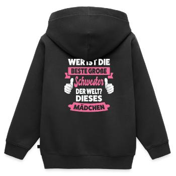 Große Schwester Familie Grosse Schwester Geschenk - Kinder Premium Organic Zip Hoodie - Schwarz - Hinten - AI Model Kid Male (0cm)