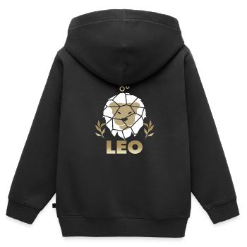 Leo-Status - Kinder Premium Organic Zip Hoodie - Schwarz - Hinten - AI Model Kid Male (0cm)