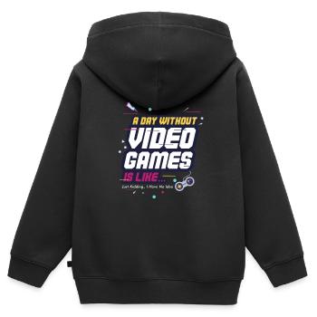 Une journée sans jeux vidéo, c'est comme - le jeu - Sweat Premium à capuche zippé enfant bio - noir - Dos - AI Model Kid Male (0cm)