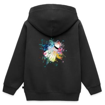 Wasserfabe Farbexplosion Splash Design Federball - Kinder Premium Organic Zip Hoodie - Schwarz - Hinten - AI Model Kid Male (0cm)