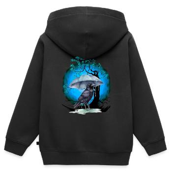 Arbre Fleur de cerisier Corbeau Raven Crow Parapluie - Sweat Premium à capuche zippé enfant bio - noir - Dos - AI Model Kid Male (0cm)