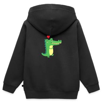 Crocodile Alligator mignon amour coeur charmant - Sweat Premium à capuche zippé enfant bio - noir - Dos - AI Model Kid Male (0cm)