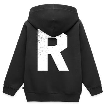 R --- Ronny, Ralf, Ronald, Rainer, Rolf - - Sweat Premium à capuche zippé enfant bio - noir - Dos - AI Model Kid Male (0cm)