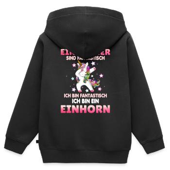 Einhörner sind Fantastisch - Kinder Premium Organic Zip Hoodie - Schwarz - Hinten - AI Model Kid Male (0cm)