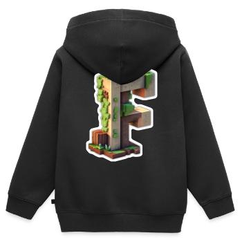 Buchstabe F in 3D Pixelart Stil "Minenarbeiter" - Kinder Premium Organic Zip Hoodie - Schwarz - Hinten - AI Model Kid Male (0cm)