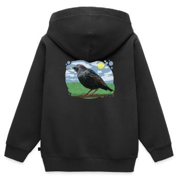 Oiseau étouneau illustration nature ciel nuageux - Sweat Premium à capuche zippé enfant bio - noir - Dos - AI Model Kid Male (0cm)