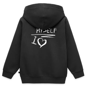 Je m’aime moi-même amour de cœur - Sweat Premium à capuche zippé enfant bio - noir - Dos - AI Model Kid Male (0cm)