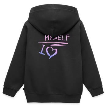 Je m’aime moi-même amour de cœur - Sweat Premium à capuche zippé enfant bio - noir - Dos - AI Model Kid Male (0cm)