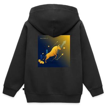 Golden Trading Bull - Success, Wealth, Money - Kids Premium Organic Zip-up Hoodie - black - Back - AI Model Kid Male (0cm)