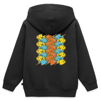 Quelque chose est bien de poisson ici! - Sweat Premium à capuche zippé enfant bio - noir - Dos - AI Model Kid Male (0cm)