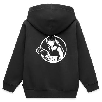 Musculation - Entraînement de fitness d’haltérophilie - Sweat Premium à capuche zippé enfant bio - noir - Dos - AI Model Kid Male (0cm)