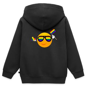 SMILE EMOTICONE LGBTQ - Sweat Premium à capuche zippé enfant bio - noir - Dos - AI Model Kid Male (0cm)