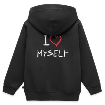 Texte de J’aime mon cœur - Sweat Premium à capuche zippé enfant bio - noir - Dos - AI Model Kid Male (0cm)