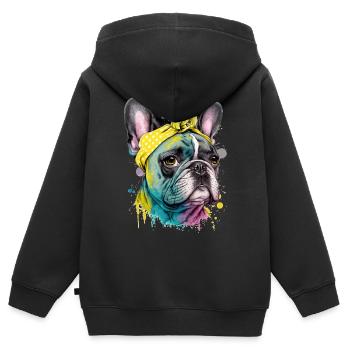 Französische Bulldogge - Kinder Premium Organic Zip Hoodie - Schwarz - Hinten - AI Model Kid Male (0cm)
