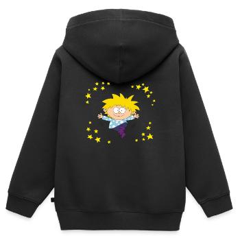 Kalli - Kinder Premium Organic Zip Hoodie - Schwarz - Hinten - AI Model Kid Male (0cm)