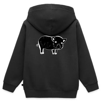 Pig Symbol Animal Baby contraste - Sweat Premium à capuche zippé enfant bio - noir - Dos - AI Model Kid Male (0cm)
