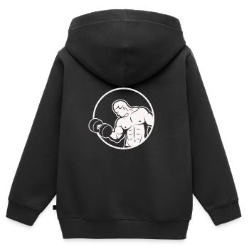 Musculation Haltérophilie Fitness Workout - Sweat Premium à capuche zippé enfant bio - noir - Dos - AI Model Kid Male (0cm)