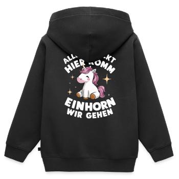 Einhorn Einhörner Fabelwesen Mystisch - Kinder Premium Organic Zip Hoodie - Schwarz - Hinten - AI Model Kid Male (0cm)