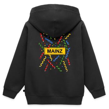 Mayence, Carnaval de Mayence, Confettis, Costume, Panneau de la ville - Sweat Premium à capuche zippé enfant bio - noir - Dos - AI Model Kid Male (0cm)