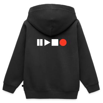bouton démarrer l'enregistrement - Sweat Premium à capuche zippé enfant bio - noir - Dos - AI Model Kid Male (0cm)