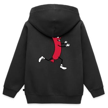 wuerstchen rennen gluecklich umarmen liebe laufen - Kinder Premium Organic Zip Hoodie - Schwarz - Hinten - AI Model Kid Male (0cm)