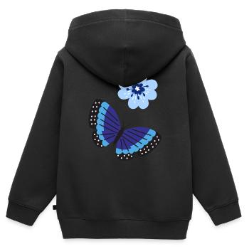 Blauer Schmetterling mit einer blauen Blume - Kinder Premium Organic Zip Hoodie - Schwarz - Hinten - AI Model Kid Male (0cm)