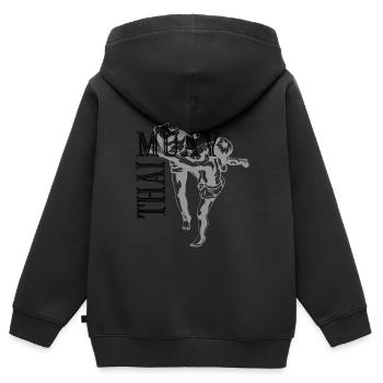 Boxe Combat Muay Thai - Sweat Premium à capuche zippé enfant bio - noir - Dos - AI Model Kid Male (0cm)