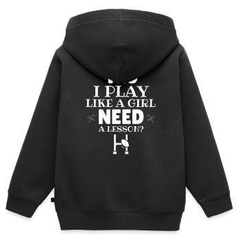 Rugby: Ja, ich spiele wie ein Mädchen. Brauchen Sie eine Lektion? - Kinder Premium Organic Zip Hoodie - Schwarz - Hinten - AI Model Kid Male (0cm)