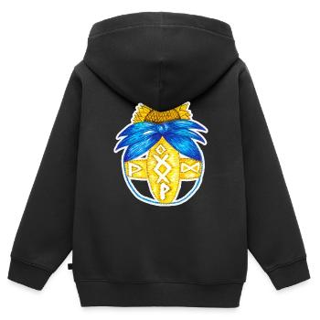 Motanka, poupée ukrainienne traditionnelle. Jaune bleu. - Sweat Premium à capuche zippé enfant bio - noir - Dos - AI Model Kid Male (0cm)
