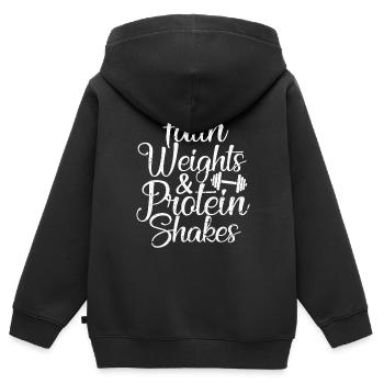 conception de poids de foi et de shakes protéinés - Sweat Premium à capuche zippé enfant bio - noir - Dos - AI Model Kid Male (0cm)