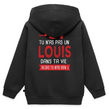 Louis Si tu n as pas un louis dans ta vie cadeau - Sweat Premium à capuche zippé enfant bio - noir - Dos - AI Model Kid Male (0cm)