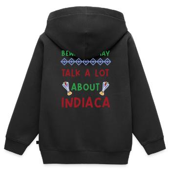Beware, I may talk a lot about Indiaca - Kinder Premium Organic Zip Hoodie - Schwarz - Hinten - AI Model Kid Male (0cm)