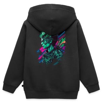 Cadeau synthwave de la Saint-Patrick - Sweat Premium à capuche zippé enfant bio - noir - Dos - AI Model Kid Male (0cm)