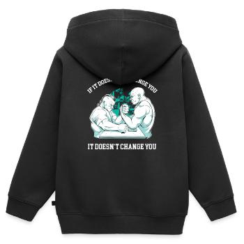 If it doesn't challenge you, it doesn't change you - Kinder Premium Organic Zip Hoodie - Schwarz - Hinten - AI Model Kid Male (0cm)