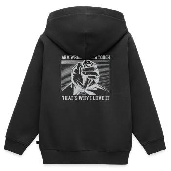Armwrestling is tough, that's why I love it - Kinder Premium Organic Zip Hoodie - Schwarz - Hinten - AI Model Kid Male (0cm)