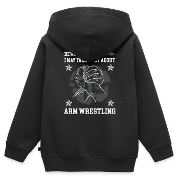 beware I may talk a lot about arm wrestling - Kinder Premium Organic Zip Hoodie - Schwarz - Hinten - AI Model Kid Male (0cm)