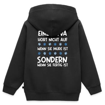 Eine MTVA hört nicht auf wenn sie Müde ist - Kinder Premium Organic Zip Hoodie - Schwarz - Hinten - AI Model Kid Male (0cm)