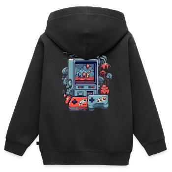 Jeu vidéo vintage - Sweat Premium à capuche zippé enfant bio - noir - Dos - AI Model Kid Male (0cm)