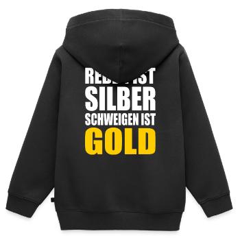 reden ist silber schweigen ist gold - Kinder Premium Organic Zip Hoodie - Schwarz - Hinten - AI Model Kid Male (0cm)