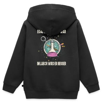 Egal wie mein tag war, im Labor wird er besser - Kinder Premium Organic Zip Hoodie - Schwarz - Hinten - AI Model Kid Male (0cm)