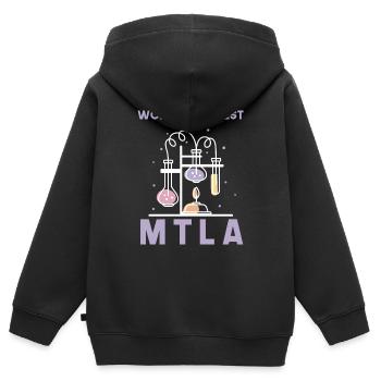 Worlds okayest MTLA labor design - Kinder Premium Organic Zip Hoodie - Schwarz - Hinten - AI Model Kid Male (0cm)